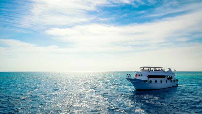 white cruise tourist boat on the background