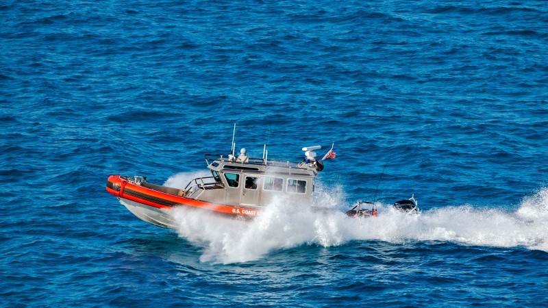 US Coast Guard boat providing security